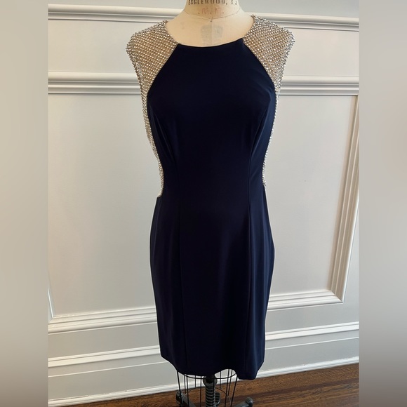 Xscape Dresses Xscape Navy Blue Slimming Illusion Design Poshmark